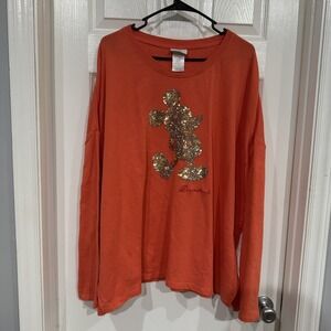 Disney Parks‎ Orange Coral Disneyland Sequin Mickey Mouse Sweater Women's 2x